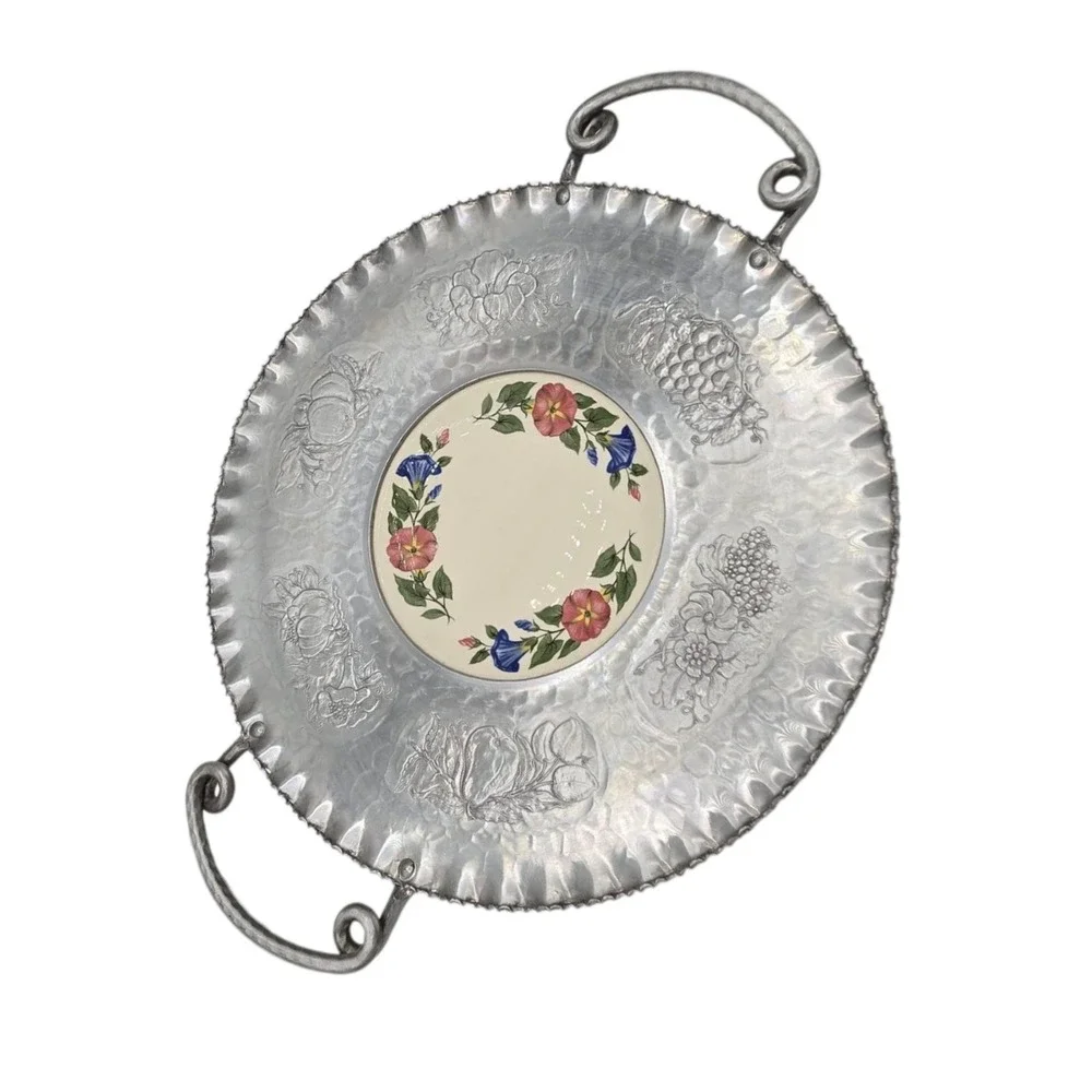 Shenandoah Ware Morning Glory With Cromwell Hand Hammered‎ Wrought Aluminum Tray